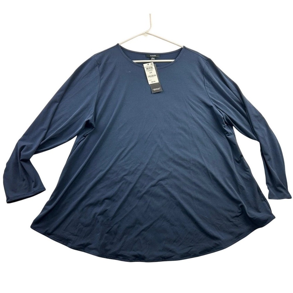 Alfani Elements Solid Tunic Top 2X Modern Navy Long Sleeve Stretch Minimalist